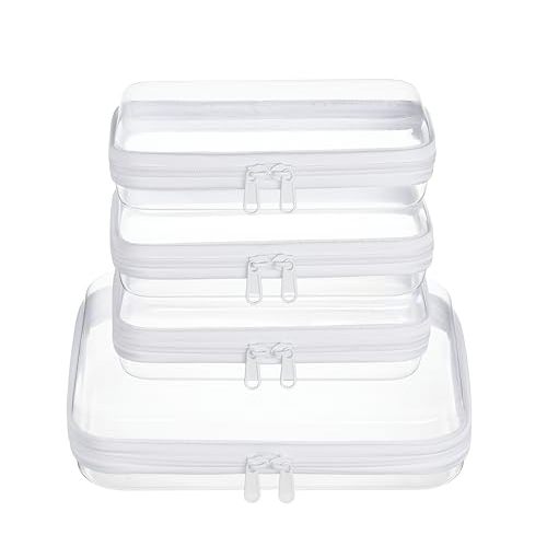 4 pcs Clear Zipper Pouches,Hard Shell Zipper Case, Toiletry Bag for Travel, CLear Diaper Bag, Toiletry Pouch, Travel Organizer, Cosmetic Bag,Toy Storage Bins (M+3S)