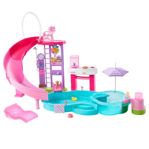Barbie Dream Pool Playset with Slide & Bubbling Hot Tub, 20+ Accessories