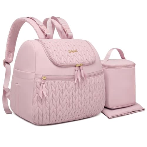 Qualyphant Breast Pump Bag for Spectra S1/S2 & Medela – Insulated Cooler Bag, 14" Laptop Sleeve, Diaper Backpack with Changing Pad – Lightweight, Water-resistant & Stylish for Work, Travel, Pink