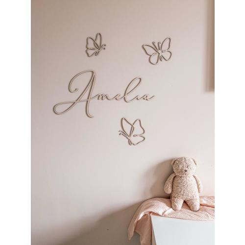 Personalized Wooden Baby Name Sign - Nursery Wall Art Decor, Babyzimmer Name Schriftzug mit Schmetterlingen