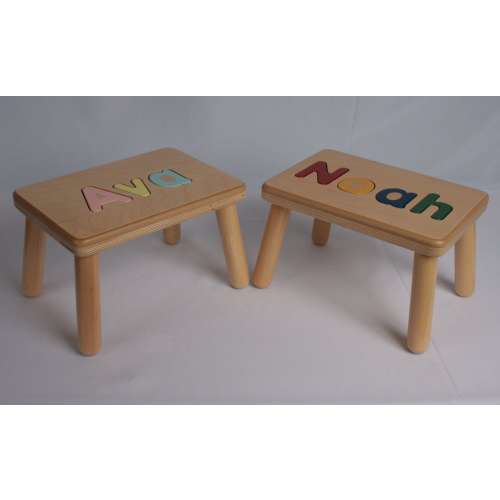 Name Puzzle Step Stool Bench -  Birthday Gift - Wood - Personalized Puzzle -Kids Stool or Bench -  Made in USA
