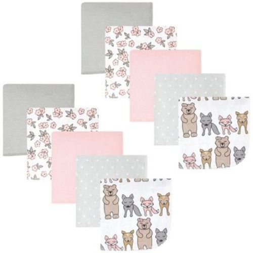 Hudson Baby Infant Girl Flannel Cotton Washcloths, Wild Forest Pink 10-pack, One Size