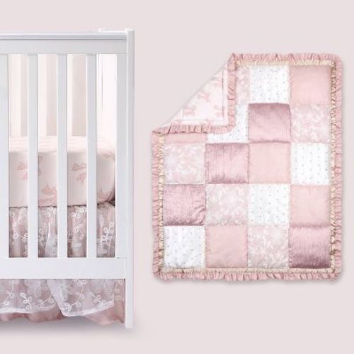 The Peanutshell Elegant Grace Baby Crib Bedding Set - Pink/gold - 4pc
