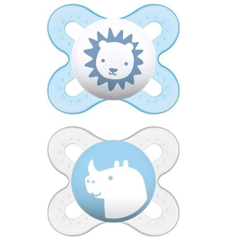MAM Original Start Newborn Baby Pacifier, Best Pacifier for Breastfed Babies, Sterilizer Case, 0-3 Months, Boy, 2 Count (Pack of 1) - Sky / Pale Mint