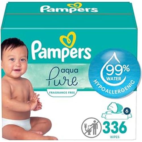 Pampers Aqua Pure Sensitive Baby Wipes, 99% Water, Hypoallergenic, Unscented Baby Wipes, 336 Baby Wipes Total (6 Flip-Top Packs)