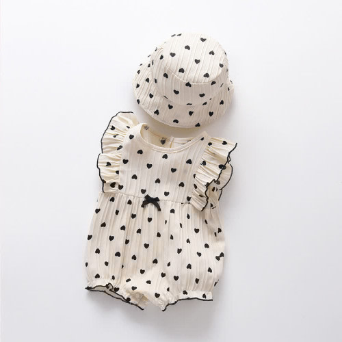 Baby Heart Ruffled Sleeve Bodysuit with Hat