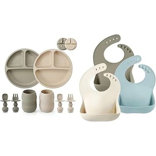 PandaEar Silicone Baby Feeding Set & Baby Bibs