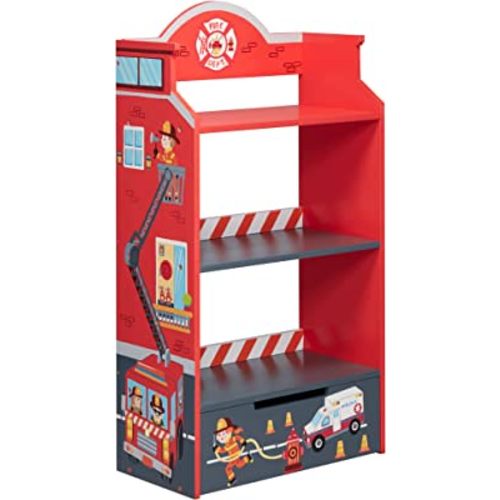 Fantasy Fields Kids Bookcases, Little Fire Fighters Kids Wooden Bookshelf with Storage Drawer