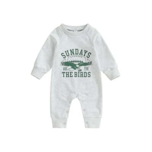Baby Boy Girl Sundays are for The Birds Eagles Jumpsuit Crew Neck Long Sleeve Romper Fall Newborn Clothes Outfits