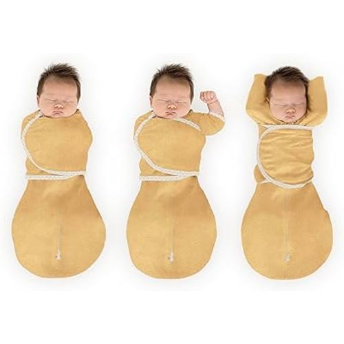 SwaddleDesigns Omni Swaddle Sack for Newborn, Transitional Swaddle Sack with Wrap & Arms Up Sleeves & Mitten Cuffs, Easy Transition Swaddle Sleep Sack, Heathered Gold, Small, 0-3 Months