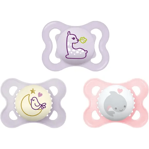 MAM Variety Pack Baby Pacifier, Includes 3 Types of Pacifiers, Nipple Shape Helps Promote Healthy Oral Development, 0-6 Months, Girl, 3 Count (Pack of 1)