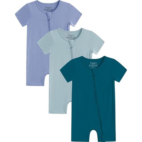 Jimonda 3-6M Short Sleeve Romper Unisex Baby Footless Pajamas With Viscose 2-Way Zipper Front 3Pcs0-24Months