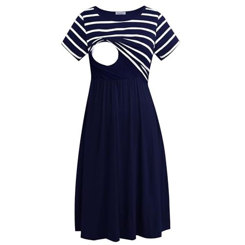 Smallshow Women's Short Sleeve Patchwork Nursing Dresses for Breastfeeding