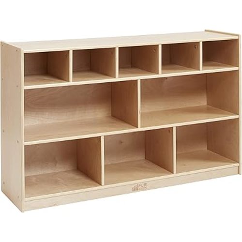 ECR4Kids 5+5 Mobile Storage and Tray Cabinet, Classroom Furniture, Natural