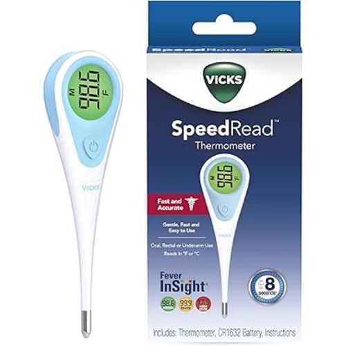 Vicks SpeedRead Digital Thermometer for Baby, Kids & Adults, Color-Coded Readings, Oral, Baby Rectal Thermometer or Under The Arm, Water Resistant