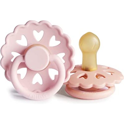 FRIGG Andersen Fairytale Natural Rubber Baby Pacifier | Made in Denmark | BPA-Free (White Lilac/Pretty in Peach, 0-6 Months)