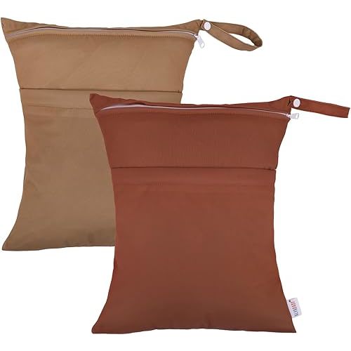 ALVABABY 2pcs Cloth Diaper Wet Dry Bags Waterproof Reusable with Two Zippered Pockets Travel Beach Pool Daycare Soiled Baby Items Yoga Gym Bag for Swimsuits or Wet Clothes 2LM06