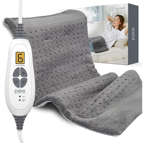 Pure Enrichment PureRelief XL Heating Pad - 12" x 24" Electric Heating Pad for Back Pain & Cramps, 6 Heat Settings, FSA/HSA Eligible, Soft Machine Wash Fabric, Auto-Off & Moist Heat (Charcoal Gray)