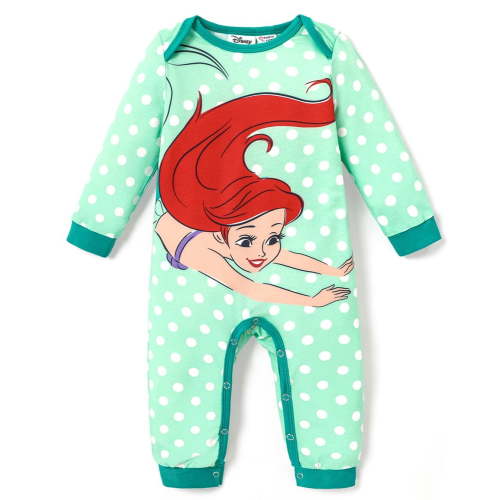 Disney Princess Baby Girls Long Sleeves Rompers Naia Graphic and Polka Dots Outfits Sizes 0-24M