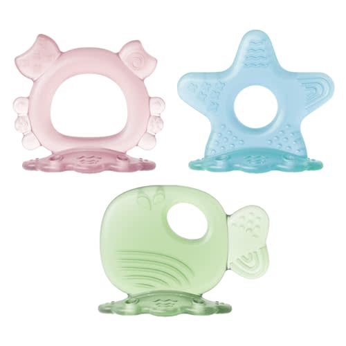 Mngran 3-Pack Baby Teething Toys for 0-6 6-12 Months, BPA-Free Silicone Animal & Starfish Teethers, Infant Gum Relief Teething Rings, Easy-to-Hold Chew Toys for Boys & Girls (Sea Animals)