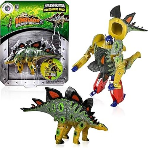 Forest & Twelfth 4" Kids Stegosaurus Animal Toy Small, Transforming Action Figure - Changes from a Detailed Toy to Unique Robot in Seconds - Great Gift for Both Girls and Boys (4" Stegosaurus)