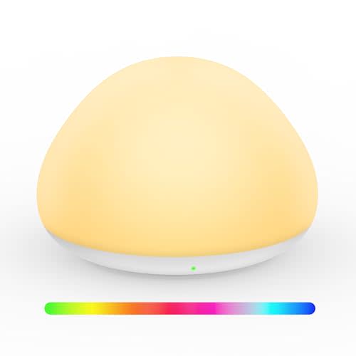 JolyWell Baby Night Light for Nursery, Soft Silicone Tap Control Night Lamp with 8 Color Changing, Stepless Dimming, Rechargeable Portable Night Light for Kids, 1H-Timer