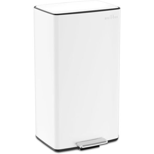 mVm 10.6 Gallon Heavy Duty Step Trash Can with Lid, Foldable Foot Pedal Bin for Kitchen Office Dormitory Home Rooms (White)