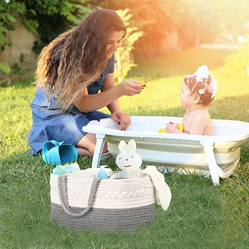 Maliton Diaper Caddy Organizer for Baby Boy- Cotton Rope Diaper Caddy, Diaper Organizer for Changing Table, Nursery Storage Caddy, Newborn Baby Must Have Items - Grey - Large