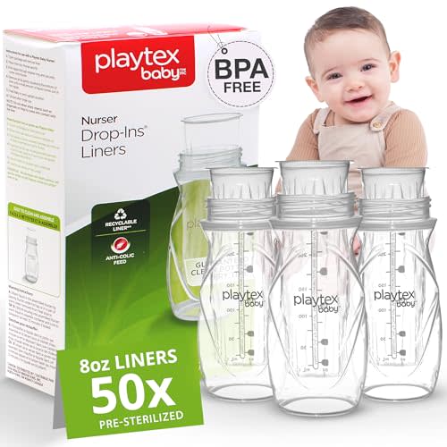 Playtex Baby Nurser Pre-Sterilized Disposable Drop-Ins Bottle Liners, Closer to Breastfeeding, 8 Oz, 50 Count