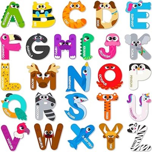 JOYIN Magnetic Letters, Animal Alphabet Fridge Magnets for Toddlers 3 4 5 Years Old, 26 Uppercase Refrigerator Magnets, Large Size ABC Educational Spelling Learning Toys for Kids