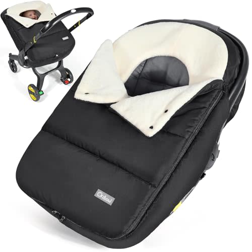 Orzbow Winter Car Seat Cover for Baby Carseat, Universal Baby Car Seat Cover with Adjustable Collar, Waterproof Carseat Cover with Zipper, Warm Coral Fleece, Detachable and Machine Washable, Black