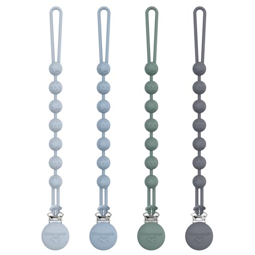 Cuddle Campus Silicone Pacifier Clip Holder with One Piece Design, Pack of 4 Soft Flexible Binky Clips with Texture for Baby Boy and Girl Set 3(6M+)