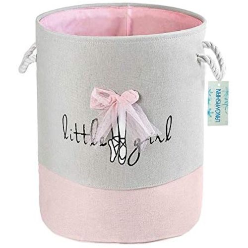 LANGYASHAN Laundry Basket Canvas Collapsible Organizer Storage Basket for Boys Girls Laundry Hamper Toy Bins Gift Baskets Bedroom Clothes Children Nursery (Pink Lace)