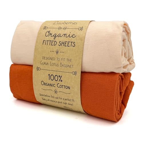Luvberries 100% Organic Cotton Bassinet Sheets (Set of 2) for The Guava Lotus Travel Bassinet - Baby and Newborn, Fitted Bassinet Sheets, for Boys & Girls (Peach Tones)