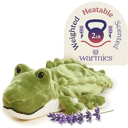 Warmies Microwavable & Weighted Stuffed Animals, Alligator - Heated Stuffed Animal Plushie for Warmth & Comfort - Cute Soft Plush Toys for Boys, Girls, Babies & Toddlers