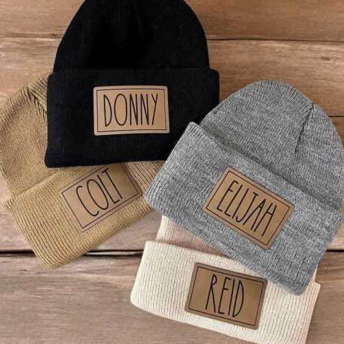 Personalized Printed Name Beanie - LIGHT BROWN PATCH