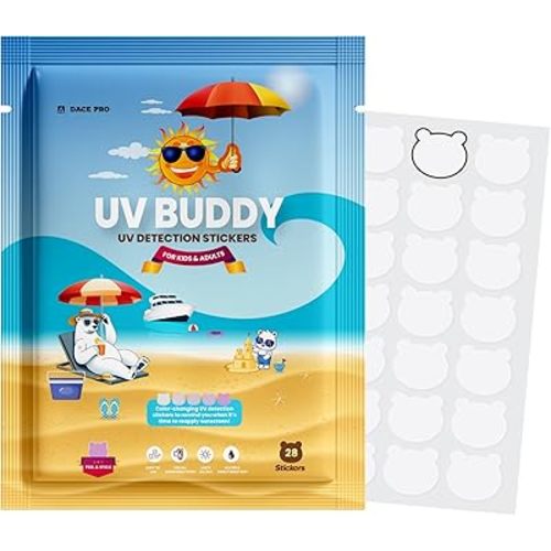 UV Buddy 28 Pack Bear Shaped UV Detection Stickers for Sunscreen - Fun Kid Friendly Sun Protection Reminder for Parents Adults | Waterproof Sunscreen Patch UV Patch Sunblock Stickers for Reapplying
