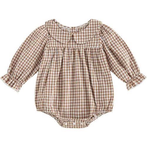 Long Sleeve Doll Collar Bubble Romper Plaid Bodysuit One Piece Fall Outfit