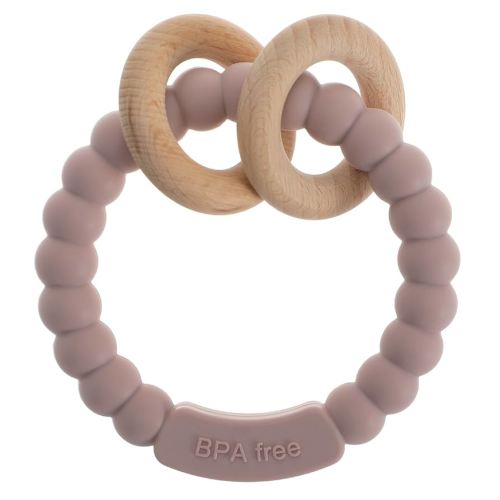 Baby Teether, One Piece Design Silicone & Beech Teething Ring Toy for Babies, BPA Free (Dusty Lilac)