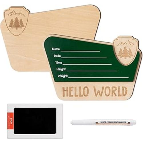 R HORSE Baby Birth Announcement Sign - 3D Wooden Baby Birth Sign with Marker Pen for Baby Hand and Footprints, National Park Newborn Name Announcement Sign with Ink Pad for Unisex Baby Shower