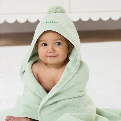 Super Soft Pom Pom Baby Hooded Towel | Pottery Barn Kids- Personalized