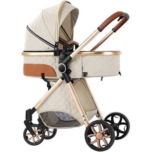 2 in 1 Baby Stroller,Infant Stroller Convertible,High Landscape Baby Carriage,Foldable Pushchair with Adjustable Canopy(White)
