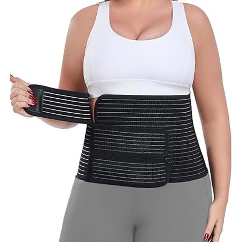 Postpartum Belly Band Abdominal Binder Post Surgery, for Natural Delivery & C-Section Recovery, 9.7" High Adjustable Compression Belly Wrap,Polyester Made with Bamboo Charcoal Fiber(Black, Large)