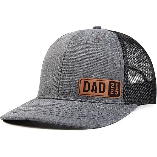 Dad Est 2023 2024 2025 Hat for Men Customization Leather Patch Trucker Hat