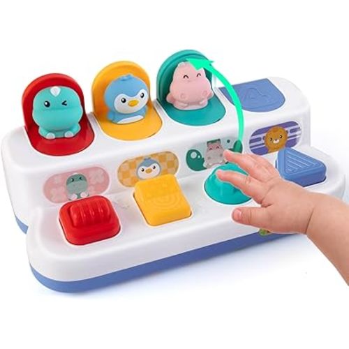 Montessori Cause and Effect Toy 6-12 Months, Baby Push Button Pop Up Animal Toy, Interactive Sensory Toys for Toddlers 1 2 3, Developmental Educational Toy for Boys Girls 9 10 11 Months