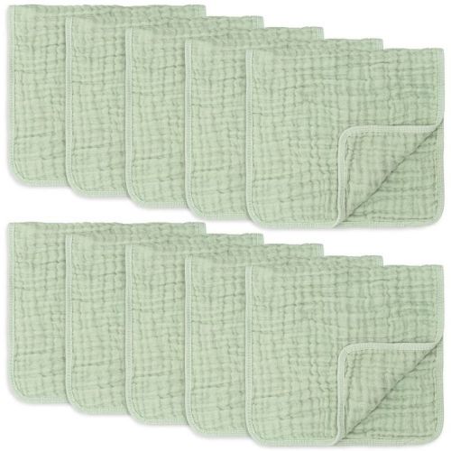 Muslin Burp Cloths Large 100% Cotton by Comfy Cubs, Color: Sage, Size: pack of 10