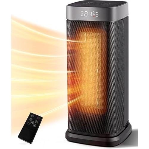 Sunnote Space Heater for Indoor Use, 1500W Electric & Portable Ceramic Heaters with 80°Oscillating, Thermostat, 5 Modes, 24Hrs Timer, Room Heater with Remote, Fast Heating Safe for Bedroom Room Use