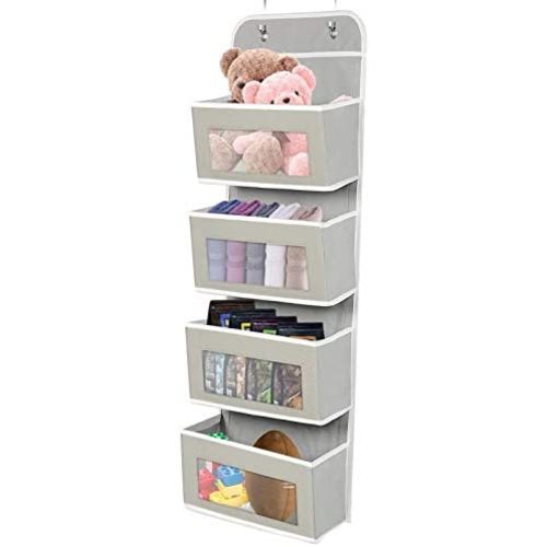 Hanging Organizer, Over The Door Organizer with 4 Clear Window Pocket, Wall Mount Hanging Storage Organizer, for Kitchen, Bathroom, Play Room, Closet