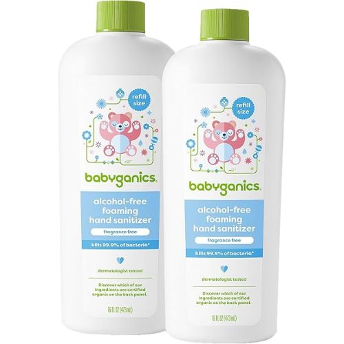 Babyganics Foaming Hand Sanitizer Refill, Alcohol Free, Fragrance Free, Kills 99.9% of Common Bacteria, Moisturizing, 16 Fl Oz (Pack of 2)