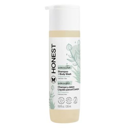 The Honest Company Sensitive Shampoo + Body Wash Fragrance Free - 10 fl oz: 2-In-1 Gel for All Hair Types, Daily Cleansing